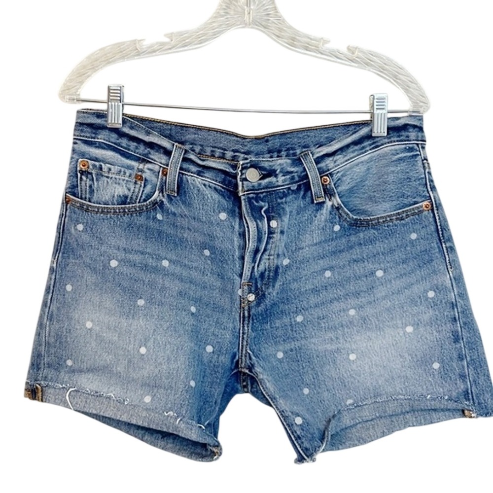 Levis 501 CT Women High Rise Polka Dot Denim Shorts Blue Size 28 Button Fly